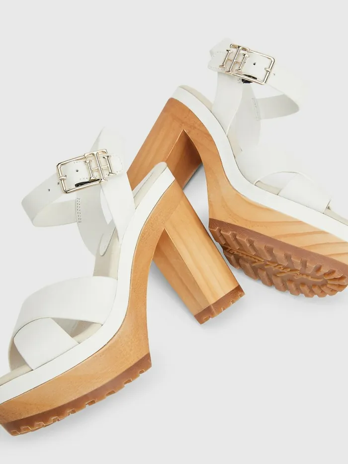 Tommy Hilfiger Leather High Heel Clog Sandals Ecru Womens Pumps Gift for Friend