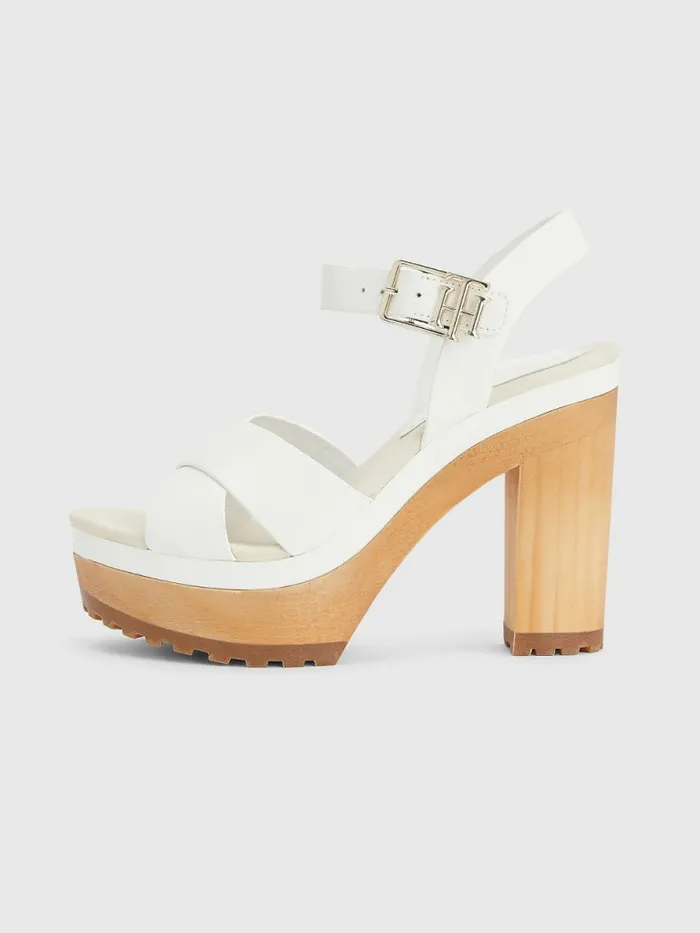 Tommy Hilfiger Leather High Heel Clog Sandals Ecru Womens Pumps Gift for Friend