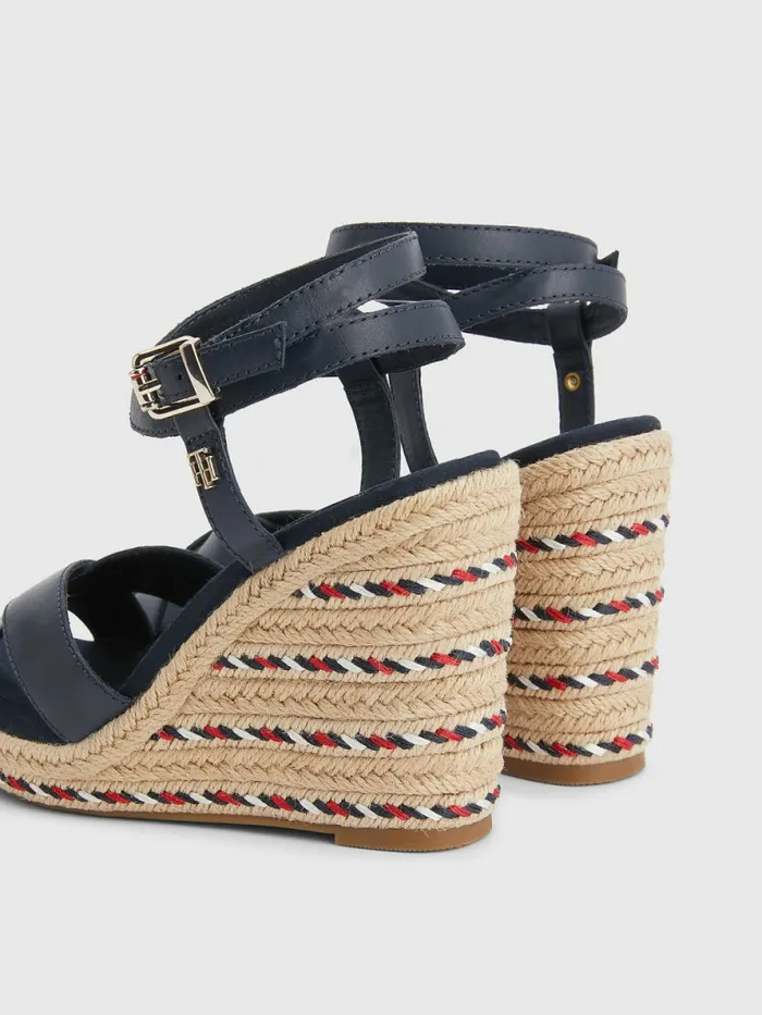 Tommy Hilfiger Leather High Heel Wedge Sandals Desert Sky Womens Boots Cheap On Sale
