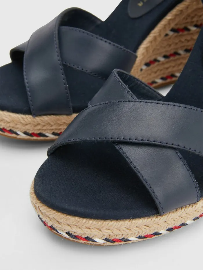 Tommy Hilfiger Leather High Heel Wedge Sandals Desert Sky Womens Boots Cheap On Sale