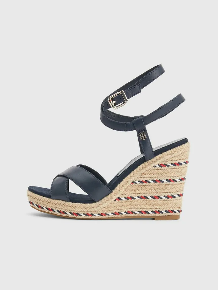 Tommy Hilfiger Leather High Heel Wedge Sandals Desert Sky Womens Boots Cheap On Sale