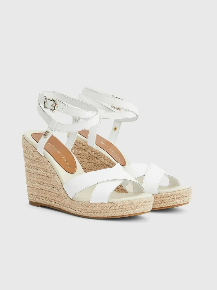 Tommy Hilfiger Leather High Heel Wedge Sandals Ecru Womens Flat Shoes For Sale