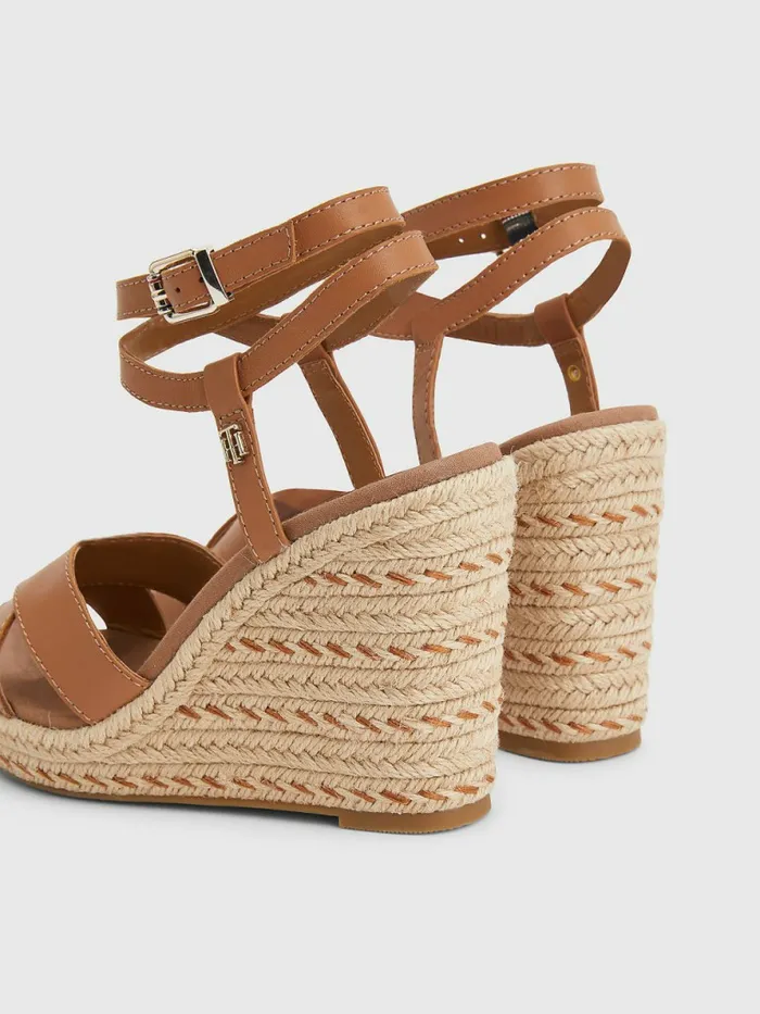 Tommy Hilfiger Leather High Heel Wedge Sandals Summer Cognac Womens Sandals Gift 4 You