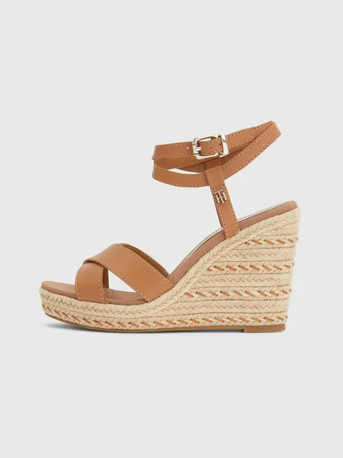 Tommy Hilfiger Leather High Heel Wedge Sandals Summer Cognac Womens Sandals Gift 4 You