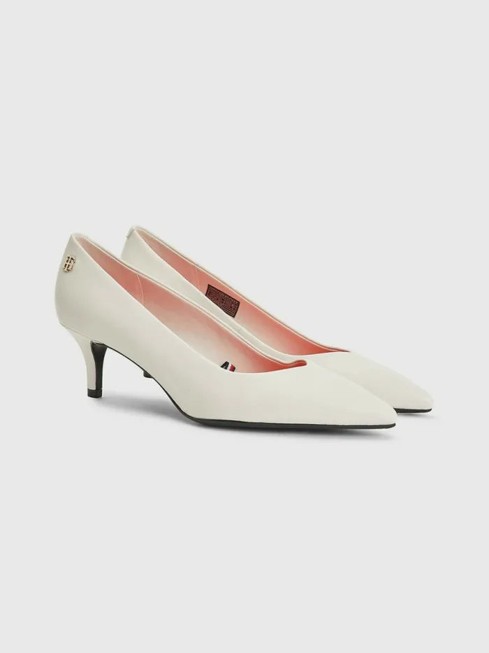Tommy Hilfiger Leather Mid Heel Pumps White Dove Womens Pumps Cheap On Sale