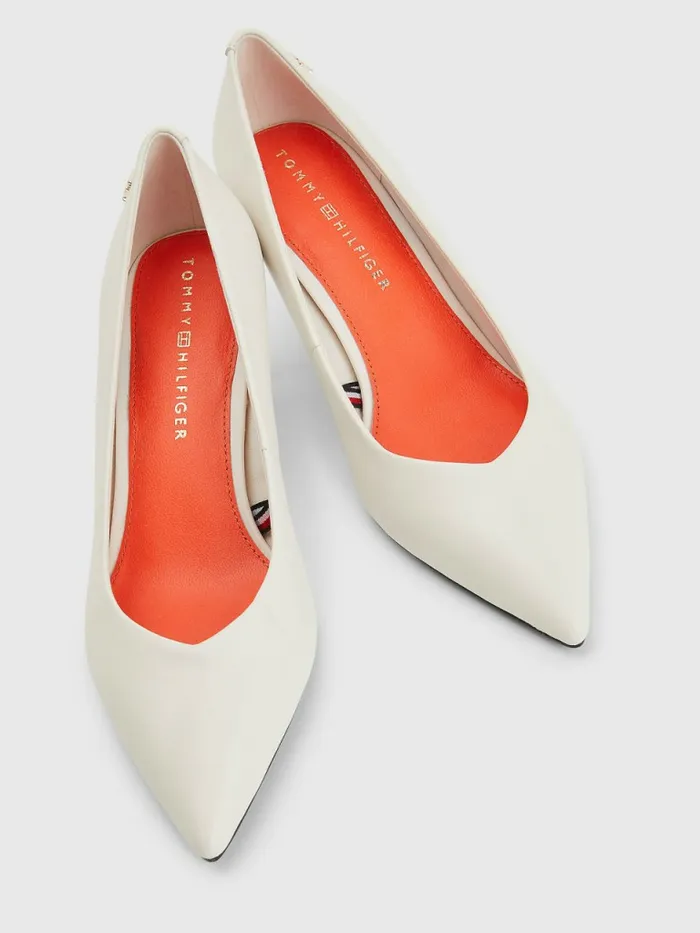 Tommy Hilfiger Leather Mid Heel Pumps White Dove Womens Pumps Cheap On Sale