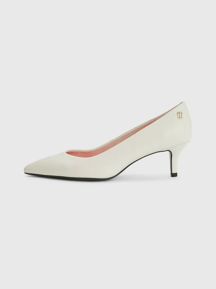 Tommy Hilfiger Leather Mid Heel Pumps White Dove Womens Pumps Cheap On Sale