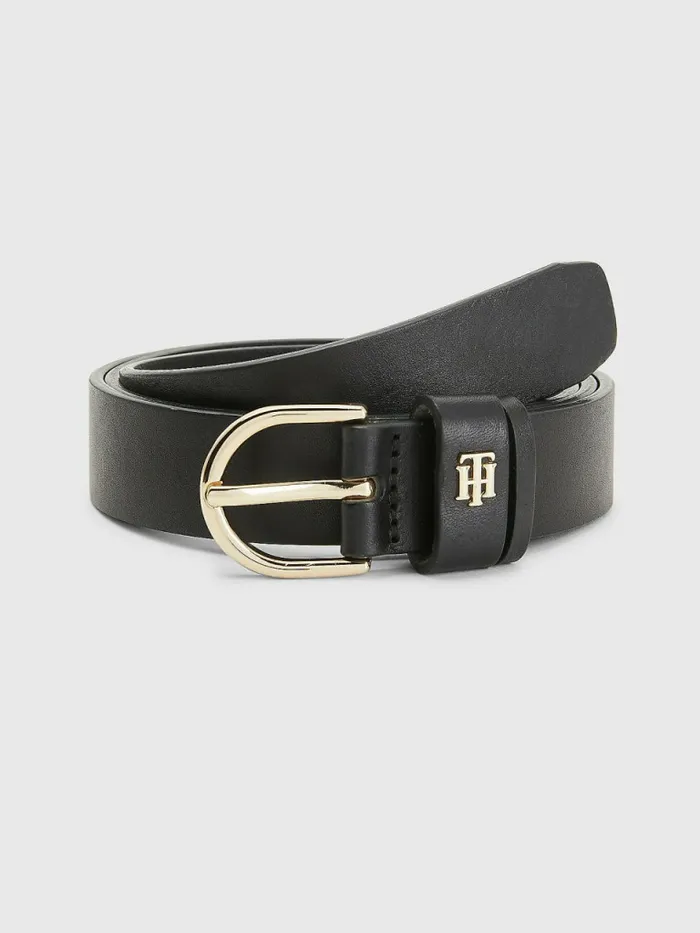 Tommy Hilfiger Leather Monogram Belt Black Womens Belts Sale