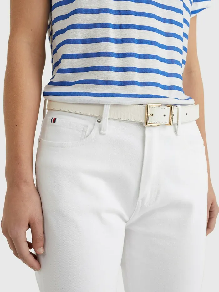Tommy Hilfiger Leather Monogram Signature Belt White Womens Belts For Sale
