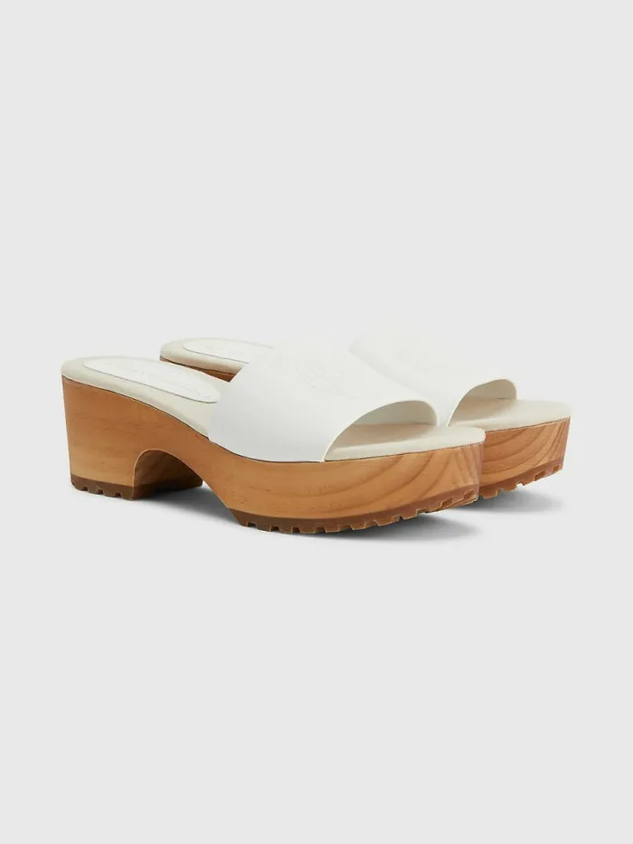 Tommy Hilfiger Leather Platform Heel Clog Sandals Ecru Womens Sandals Cheap On Sale Tommy Hilfiger Leather Platform Heel Clog Sandals Ecru Womens Sandals Cheap On Sale