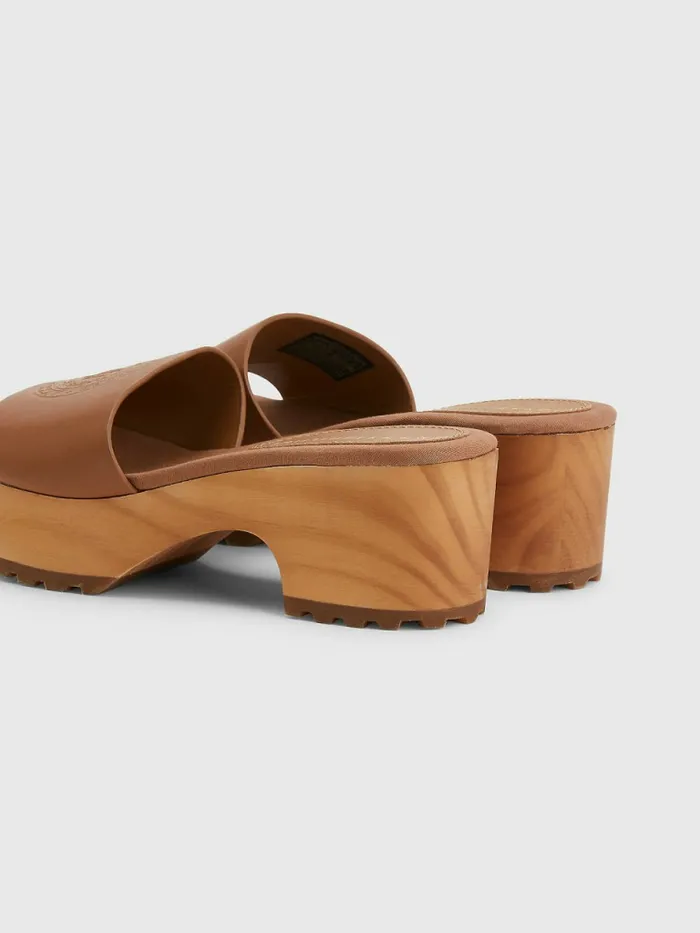 Tommy Hilfiger Leather Platform Heel Clog Sandals Summer Cognac Womens Boots Gift Ideas