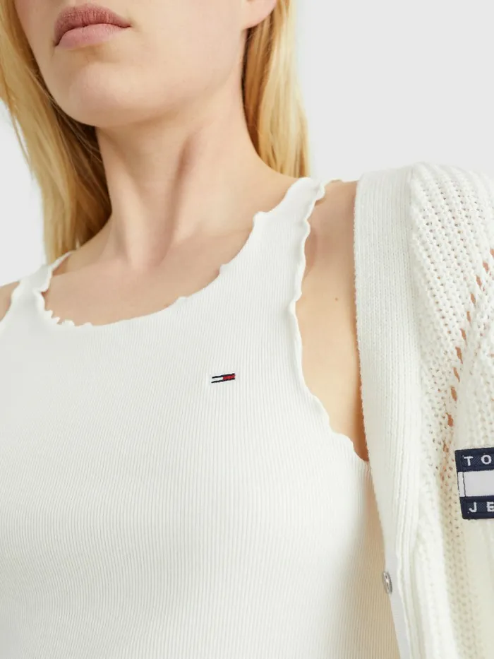Tommy Hilfiger Lettuce Trim Skinny Fit Tank Top Ecru Womens TShirts Near Me