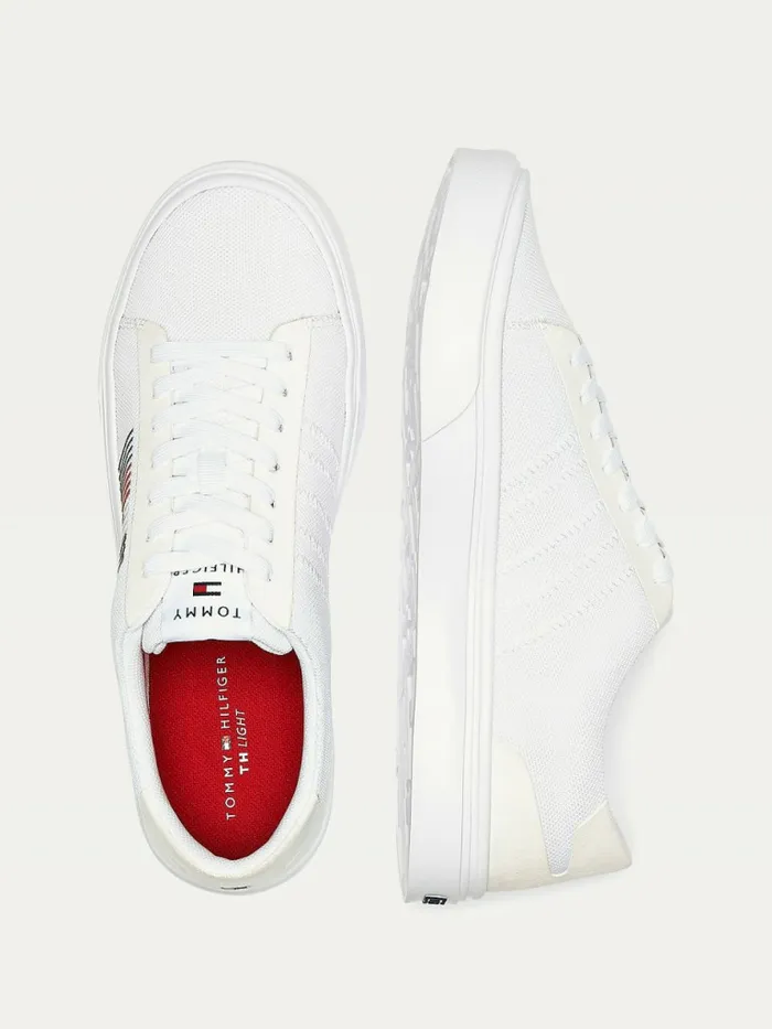 Tommy Hilfiger Lightweight Signature Detail Knitted Trainers White Mens Casual Shoes Gift 4 You