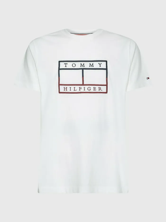 Tommy Hilfiger Linear Flag Embroidery TShirt White Mens TShirts Fashion