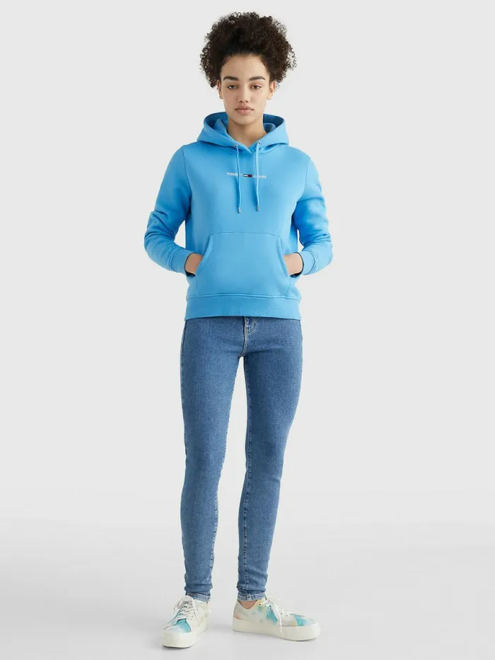 Tommy Hilfiger Linear Logo Hoody Blue Crush Womens Sweatshirts and Hoodies Sale