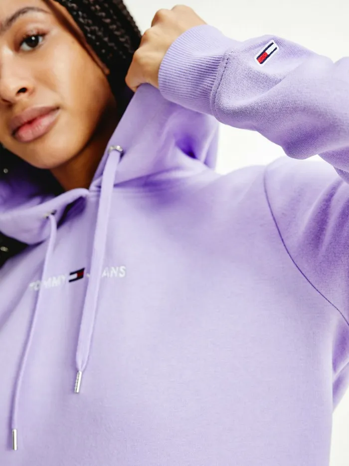 Tommy Hilfiger Linear Logo Hoody Violet Viola Womens Sweatshirts and Hoodies Casaul