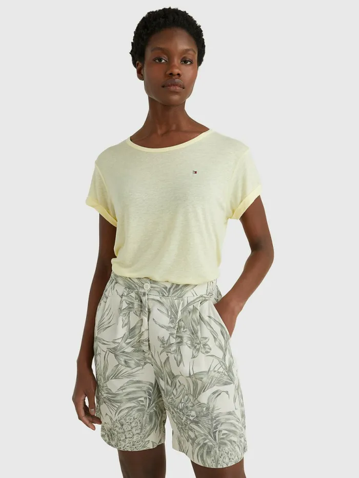 Tommy Hilfiger Linen Blend Oversized TShirt Lemon Twist Womens TShirts Gift for Friend Tommy Hilfiger Linen Blend Oversized TShirt Lemon Twist Womens TShirts Gift for Friend