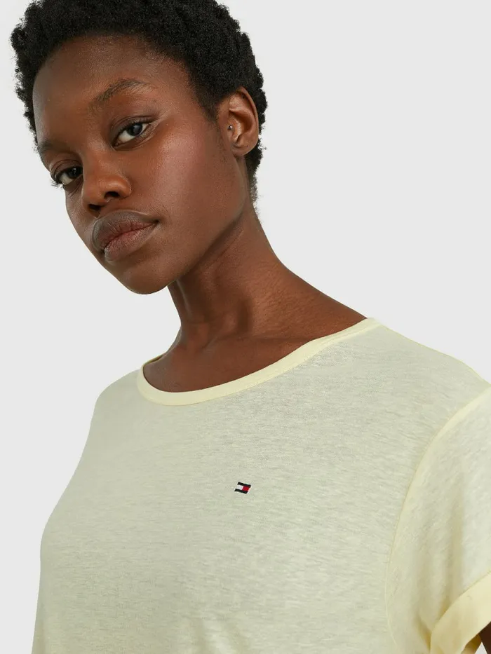 Tommy Hilfiger Linen Blend Oversized TShirt Lemon Twist Womens TShirts Gift for Friend