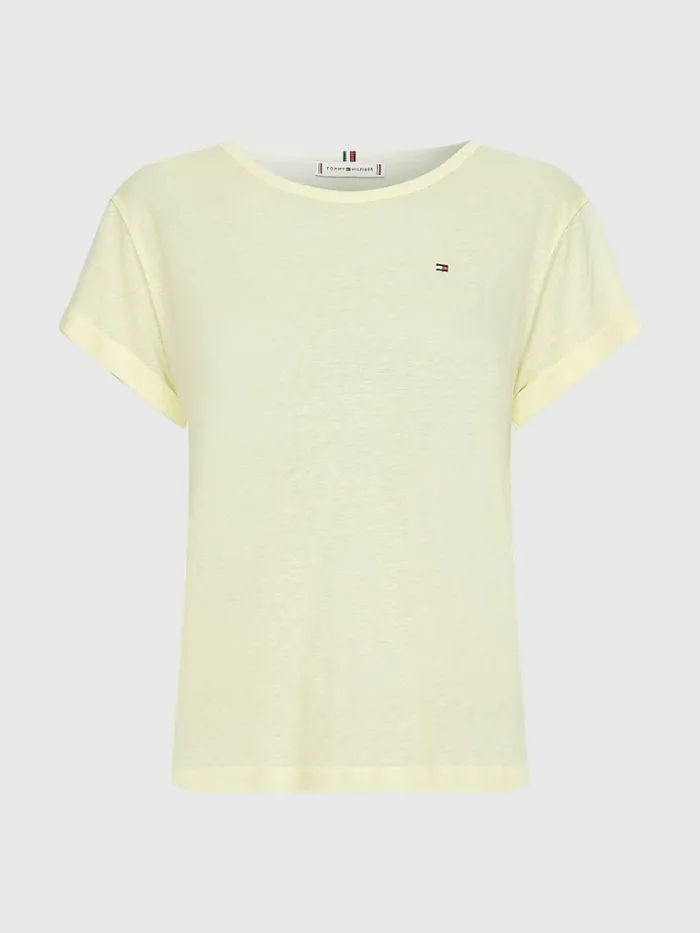 Tommy Hilfiger Linen Blend Oversized TShirt Lemon Twist Womens TShirts Gift for Friend
