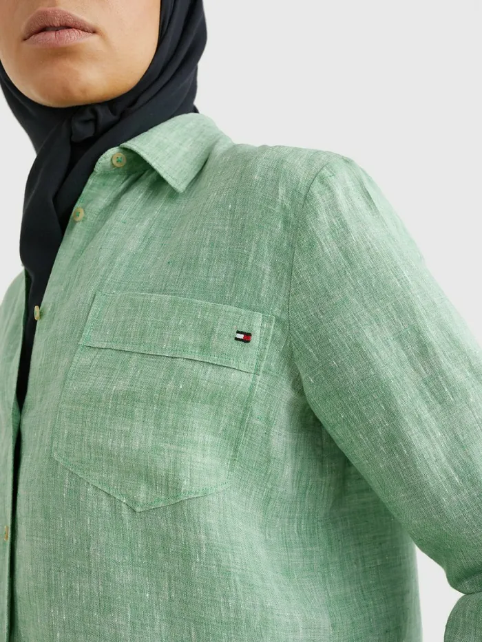 Tommy Hilfiger Linen Longline Relaxed Fit Shirt Botanical Green Womens CoOrds