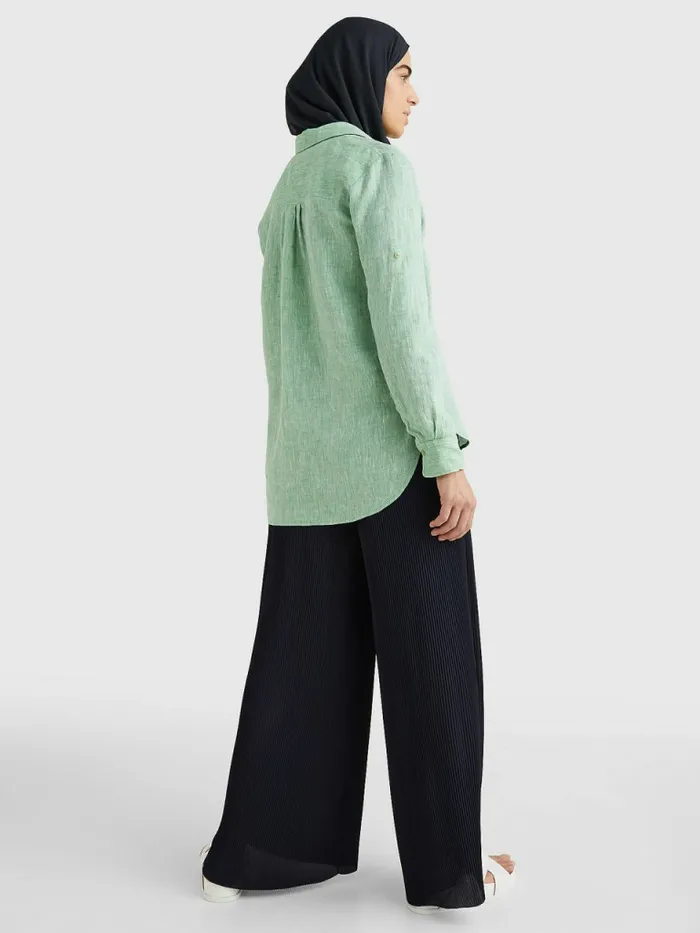 Tommy Hilfiger Linen Longline Relaxed Fit Shirt Botanical Green Womens CoOrds