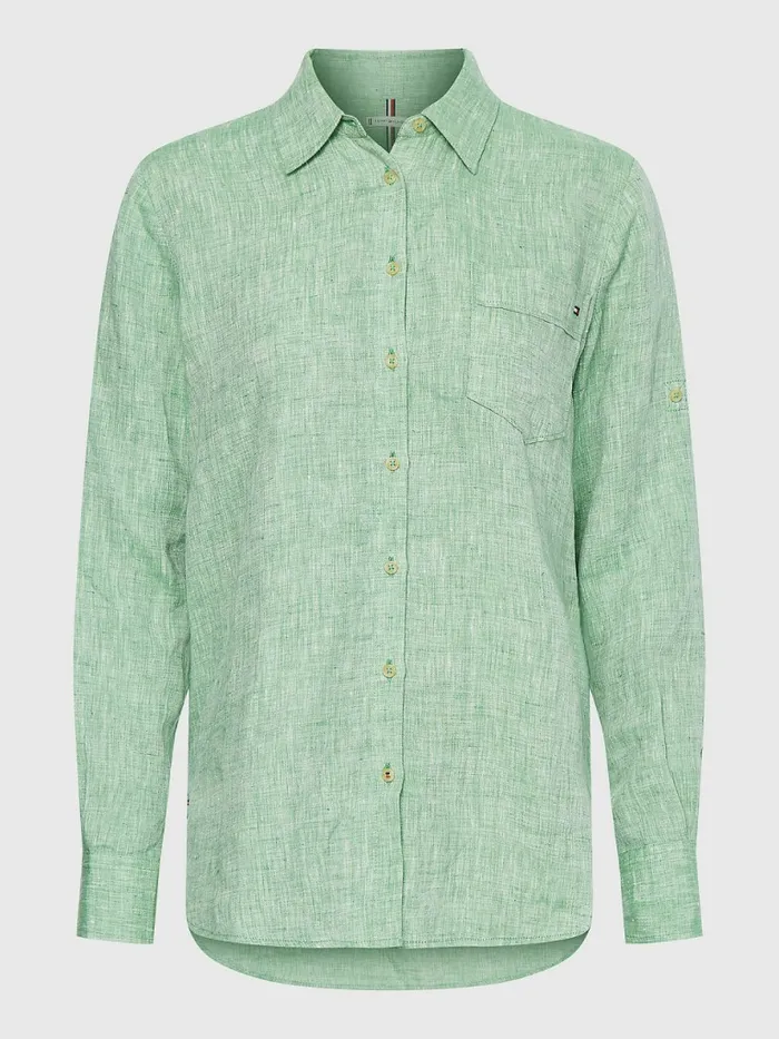 Tommy Hilfiger Linen Longline Relaxed Fit Shirt Botanical Green Womens CoOrds