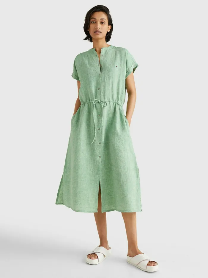 Tommy Hilfiger Linen Relaxed Fit Midi Shirt Dress Botanical Green Womens Dresses and Jumpsuits On Sale Tommy Hilfiger Linen Relaxed Fit Midi Shirt Dress Botanical Green Womens Dresses and Jumpsuits On Sale