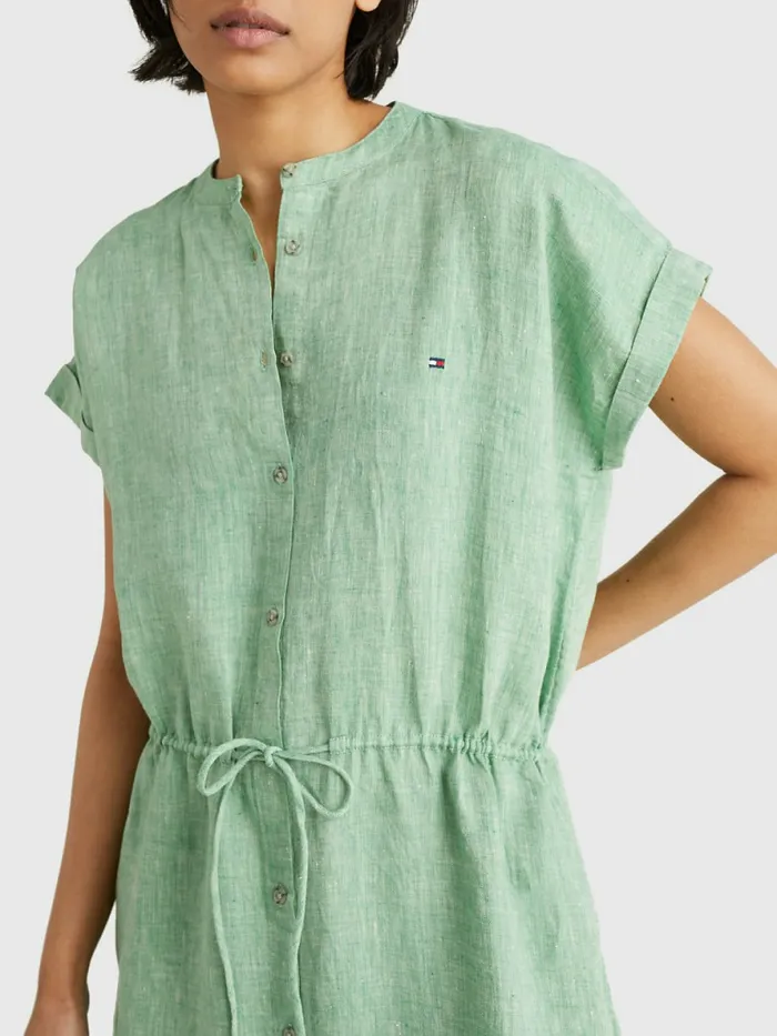 Tommy Hilfiger Linen Relaxed Fit Midi Shirt Dress Botanical Green Womens Dresses and Jumpsuits On Sale
