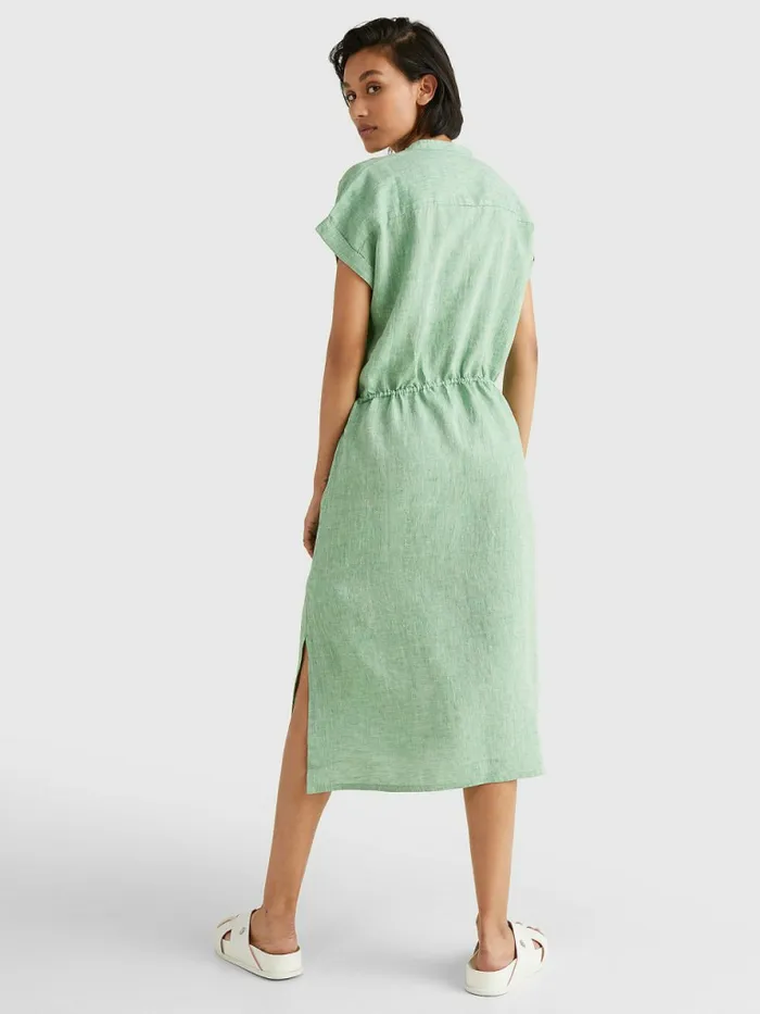 Tommy Hilfiger Linen Relaxed Fit Midi Shirt Dress Botanical Green Womens Dresses and Jumpsuits On Sale