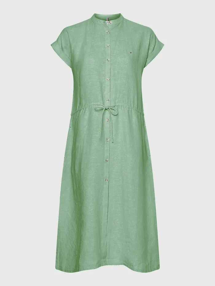 Tommy Hilfiger Linen Relaxed Fit Midi Shirt Dress Botanical Green Womens Dresses and Jumpsuits On Sale