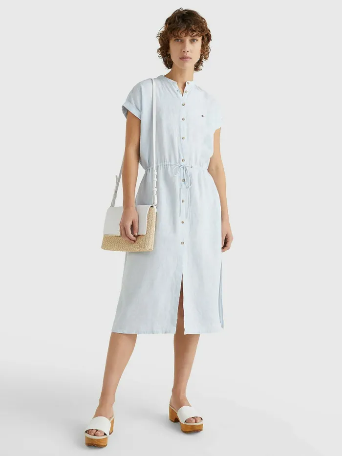 Tommy Hilfiger Linen Relaxed Fit Midi Shirt Dress Breezy Blue Womens Dresses and Jumpsuits Casaul Tommy Hilfiger Linen Relaxed Fit Midi Shirt Dress Breezy Blue Womens Dresses and Jumpsuits Casaul