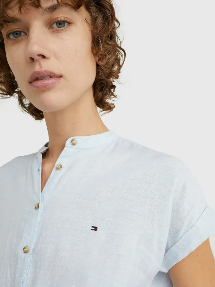 Tommy Hilfiger Linen Relaxed Fit Midi Shirt Dress Breezy Blue Womens Dresses and Jumpsuits Casaul