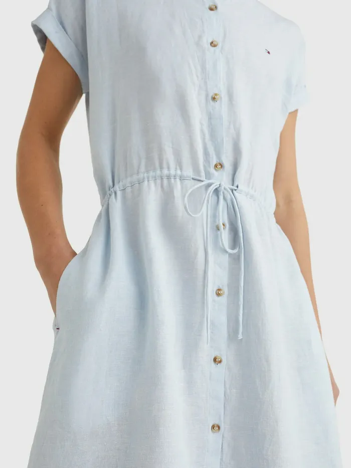 Tommy Hilfiger Linen Relaxed Fit Midi Shirt Dress Breezy Blue Womens Dresses and Jumpsuits Casaul