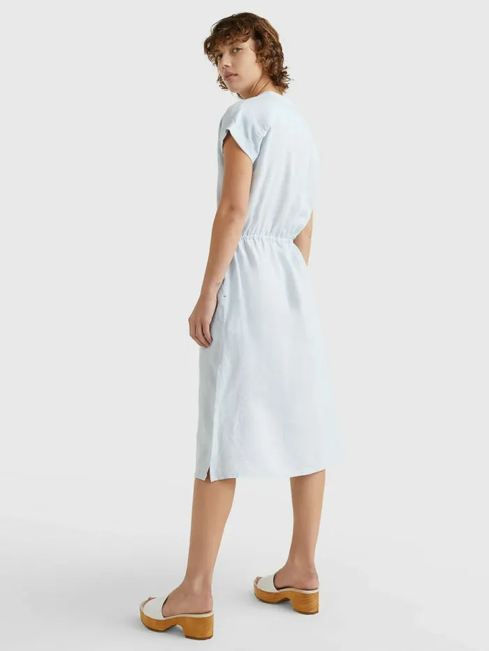 Tommy Hilfiger Linen Relaxed Fit Midi Shirt Dress Breezy Blue Womens Dresses and Jumpsuits Casaul