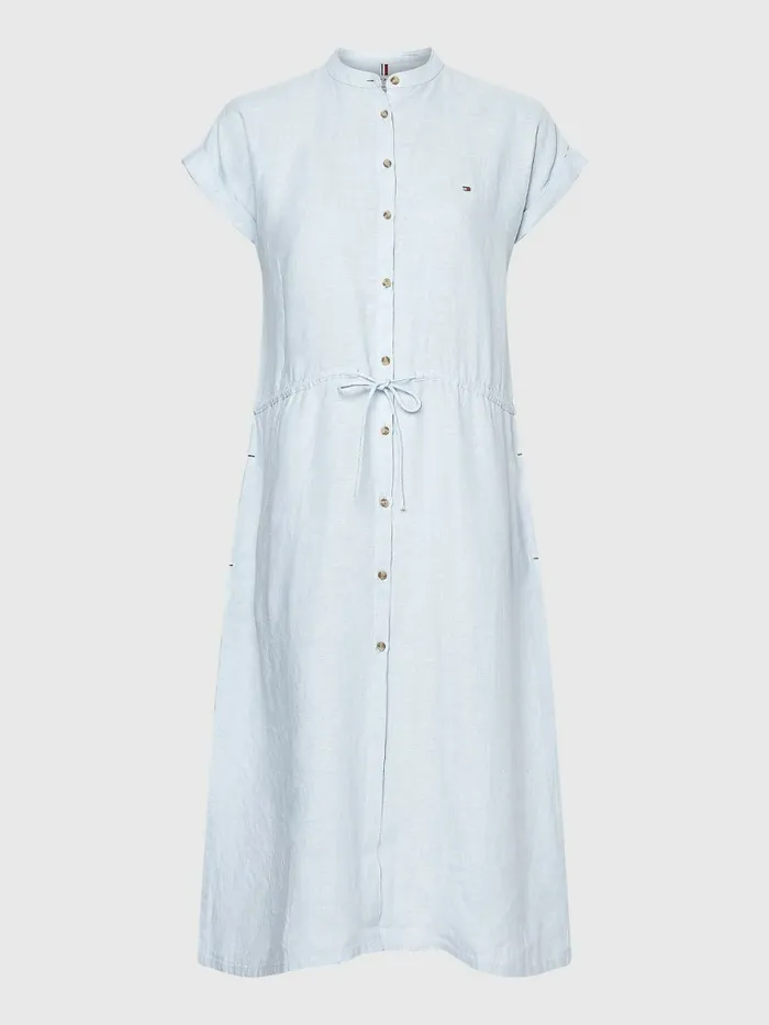 Tommy Hilfiger Linen Relaxed Fit Midi Shirt Dress Breezy Blue Womens Dresses and Jumpsuits Casaul