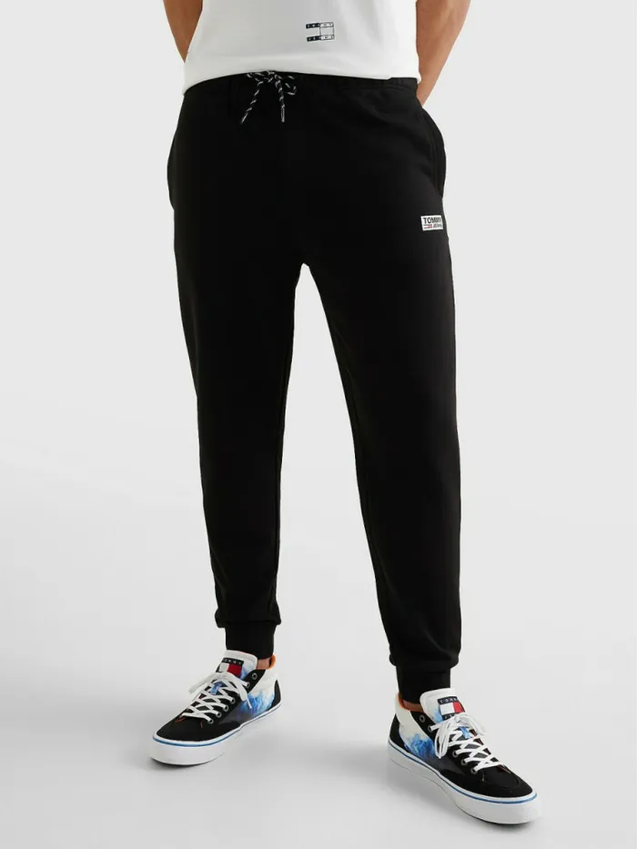 Tommy Hilfiger Logo Appliqu Joggers Black Mens Trousers