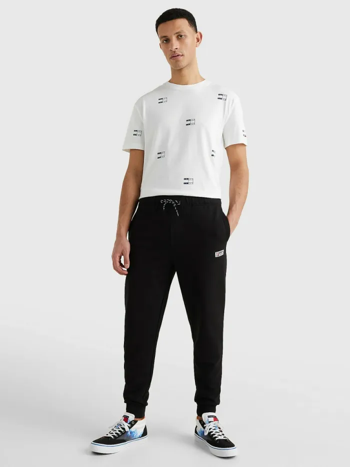 Tommy Hilfiger Logo Appliqu Joggers Black Mens Trousers