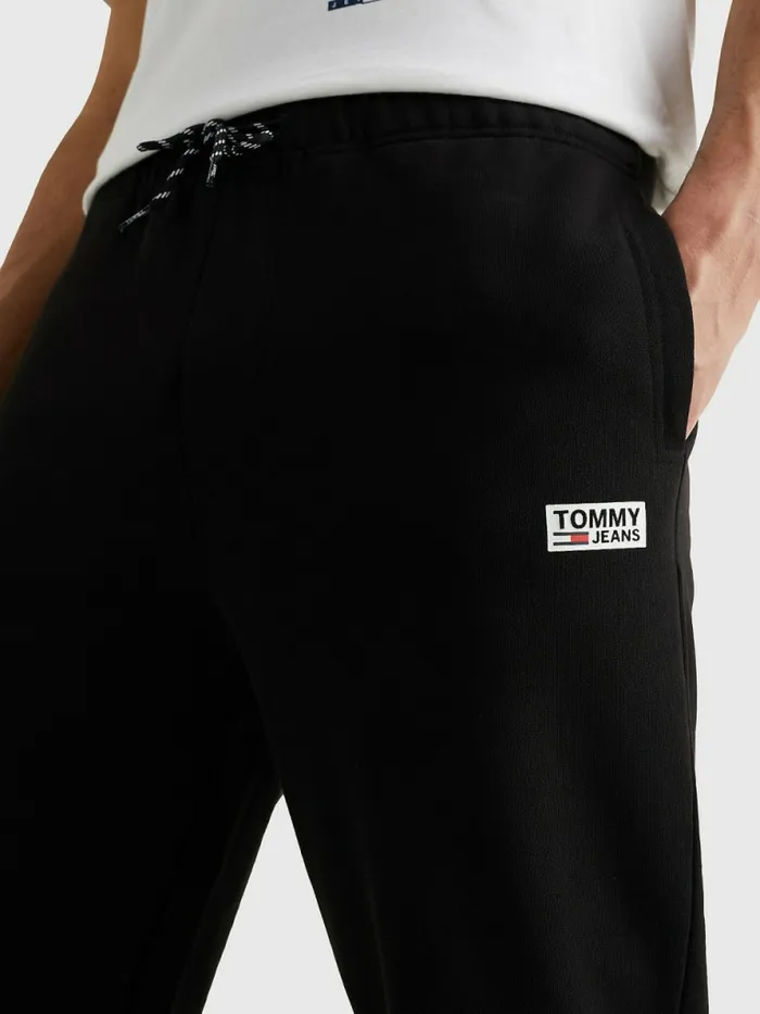 Tommy Hilfiger Logo Appliqu Joggers Black Mens Trousers