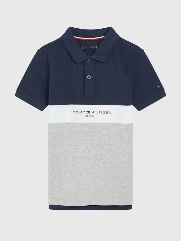 Tommy Hilfiger Logo ColourBlocked Polo Light Grey Heather Boys TShirts and Polos Gift for Friend Tommy Hilfiger Logo ColourBlocked Polo Light Grey Heather Boys TShirts and Polos Gift for Friend