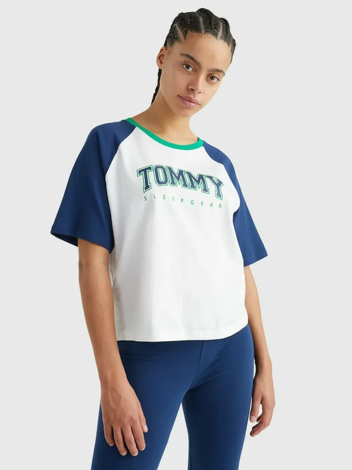 Tommy Hilfiger Logo Contrast Trim ColourBlocked TShirt Twilight Indigo Womens Lounge and Nightwear Tommy Hilfiger Logo Contrast Trim ColourBlocked TShirt Twilight Indigo Womens Lounge and Nightwear