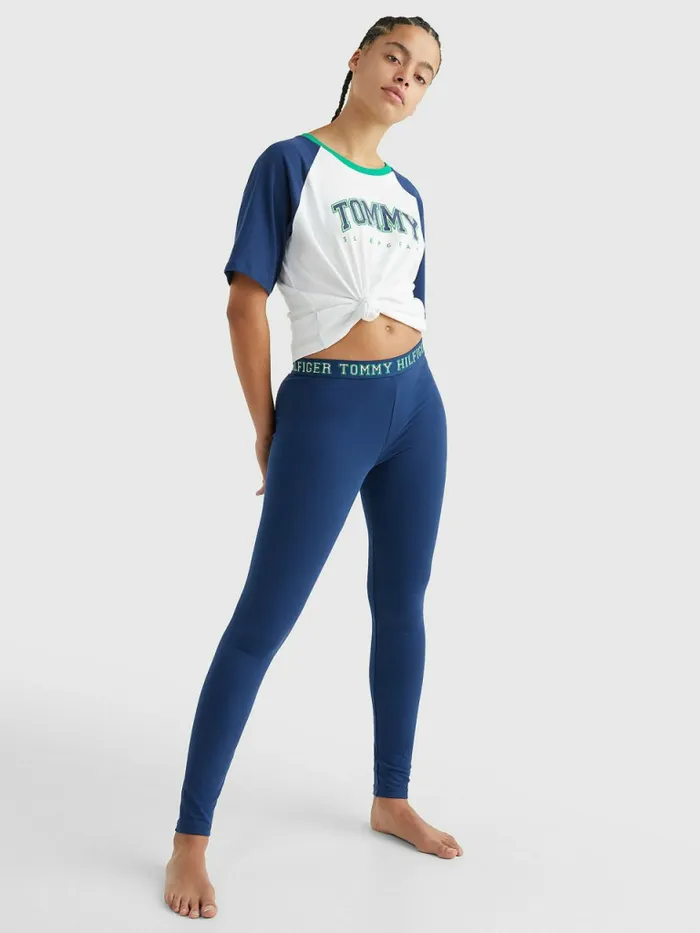 Tommy Hilfiger Logo Contrast Trim ColourBlocked TShirt Twilight Indigo Womens Lounge and Nightwear