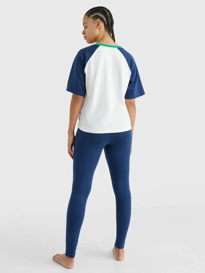 Tommy Hilfiger Logo Contrast Trim ColourBlocked TShirt Twilight Indigo Womens Lounge and Nightwear