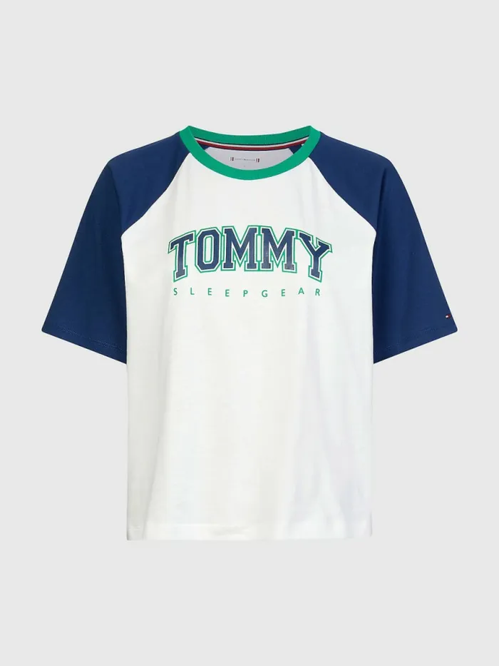 Tommy Hilfiger Logo Contrast Trim ColourBlocked TShirt Twilight Indigo Womens Lounge and Nightwear