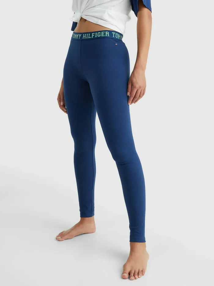 Tommy Hilfiger Logo Contrast Trim Full Length Leggings Twilight Indigo Womens Lounge and Nightwear Tommy Hilfiger Logo Contrast Trim Full Length Leggings Twilight Indigo Womens Lounge and Nightwear