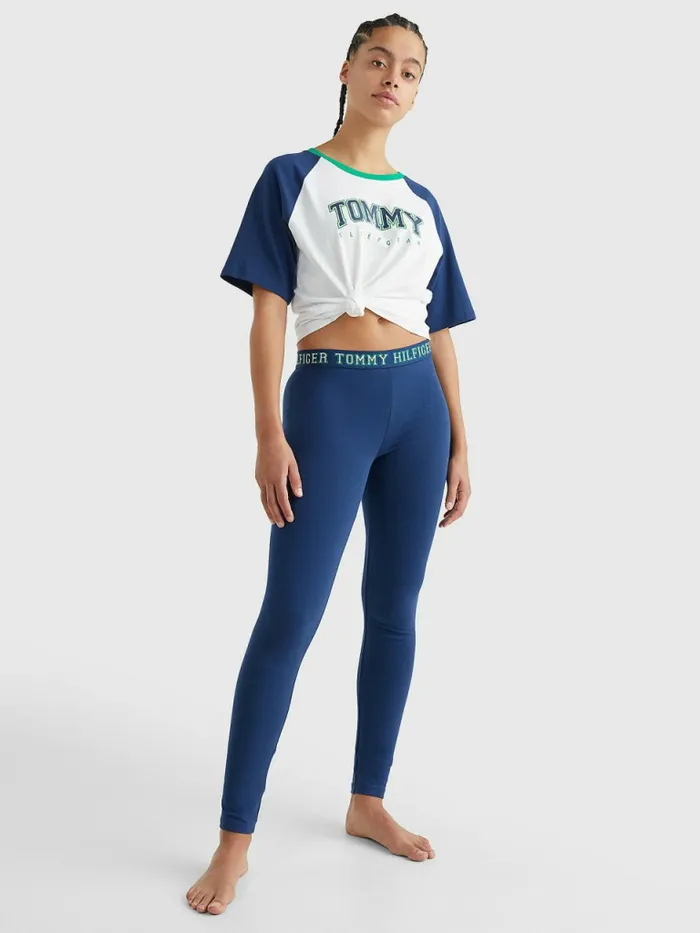 Tommy Hilfiger Logo Contrast Trim Full Length Leggings Twilight Indigo Womens Lounge and Nightwear