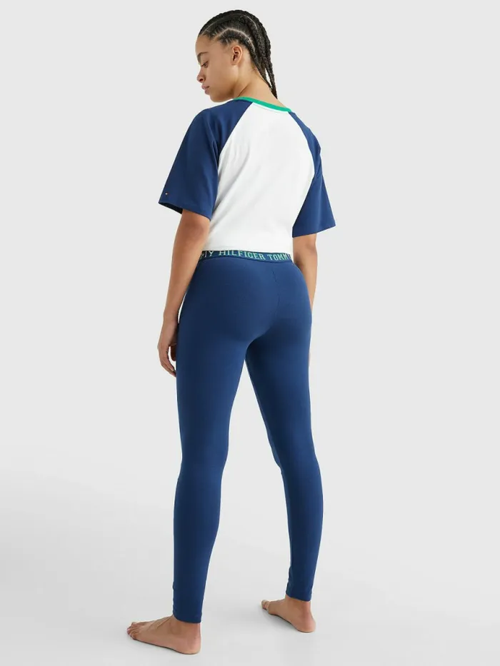Tommy Hilfiger Logo Contrast Trim Full Length Leggings Twilight Indigo Womens Lounge and Nightwear