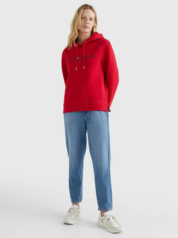 Tommy Hilfiger Logo Drawstring Regular Fit Hoody Blazer Red Womens Sweatshirts and Hoodies Near Me