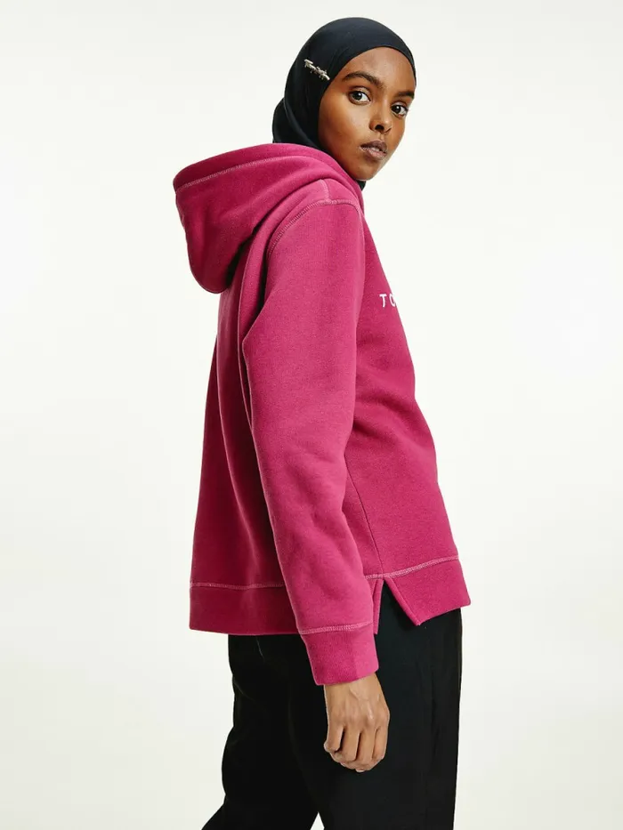 Tommy Hilfiger Logo Drawstring Regular Fit Hoody Crimson Ruby Womens Sweatshirts and Hoodies For Sale