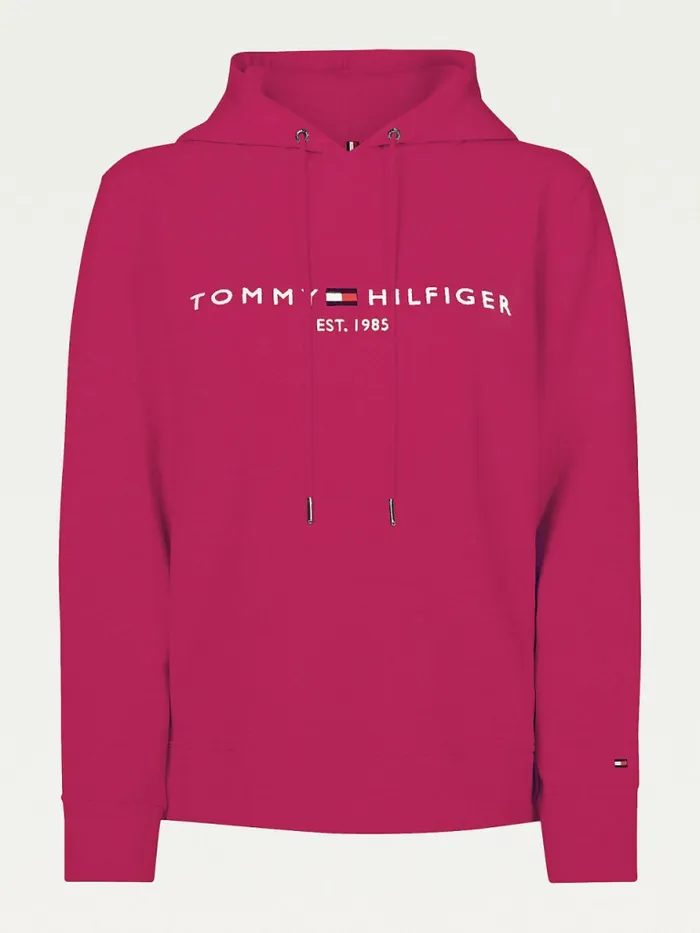 Tommy Hilfiger Logo Drawstring Regular Fit Hoody Crimson Ruby Womens Sweatshirts and Hoodies For Sale