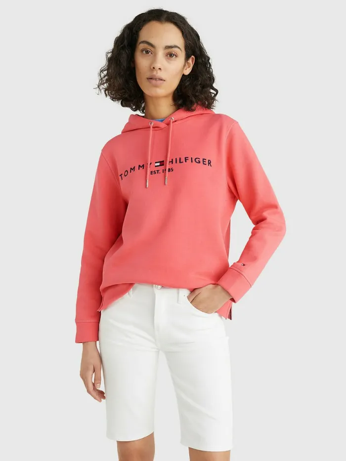 Tommy Hilfiger Logo Drawstring Regular Fit Hoody Crystal Coral Womens Sweatshirts and Hoodies Casaul Tommy Hilfiger Logo Drawstring Regular Fit Hoody Crystal Coral Womens Sweatshirts and Hoodies Casaul
